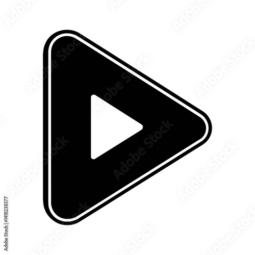Free Download Minimalist black and white vector icon of a play button symbol (right-pointing triangle) enclosed in a rounded square. Represents media playback, video, audio, and a basic user interface element. - GFXLoad