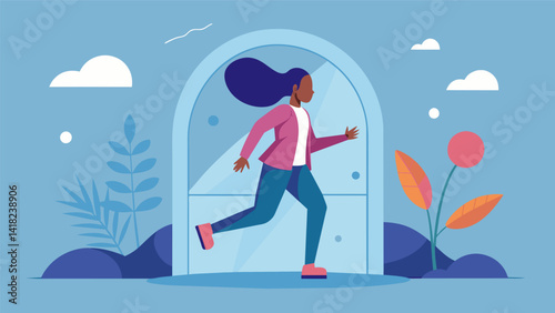 As you step out of the energy pod your body is buzzing with adrenaline and your mind feels refreshed and rejuvenated.. Vector illustration