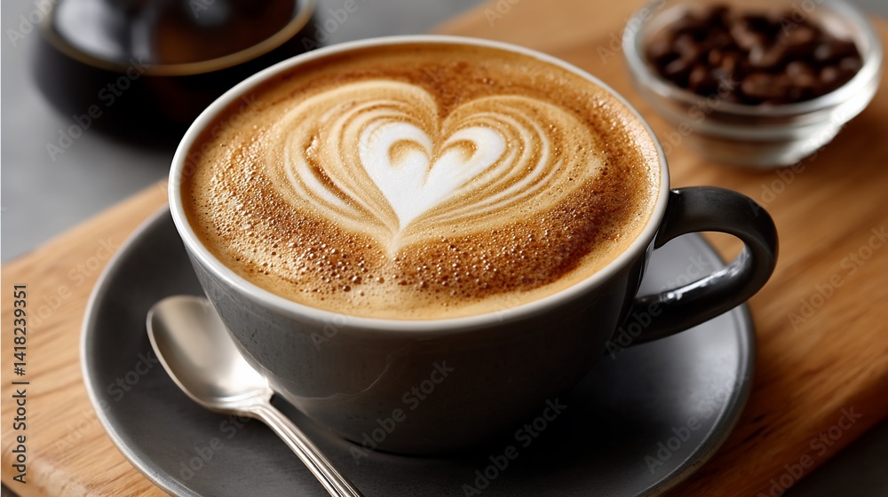 Obraz premium Heart latte art on a wooden board