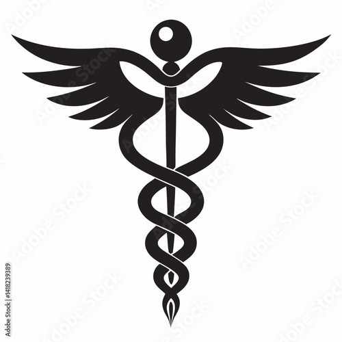Black caduceus symbol for medicine and healthcare in simple vector illustration
