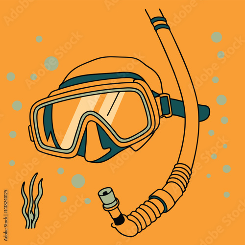 Diving Mask and Snorkel Gear on Orange Background Diving Equipment