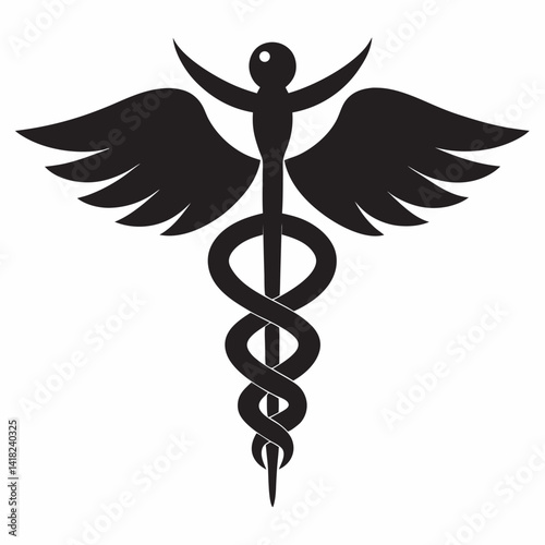 Caduceus medical symbol silhouette vector for healthcare and medicine related designs