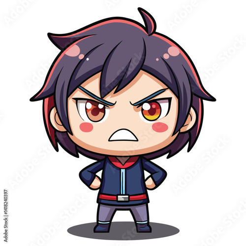 Angry anime character with dark hair and uniform