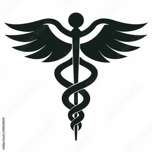 Black and white caduceus medical symbol isolated on white background vector illustration