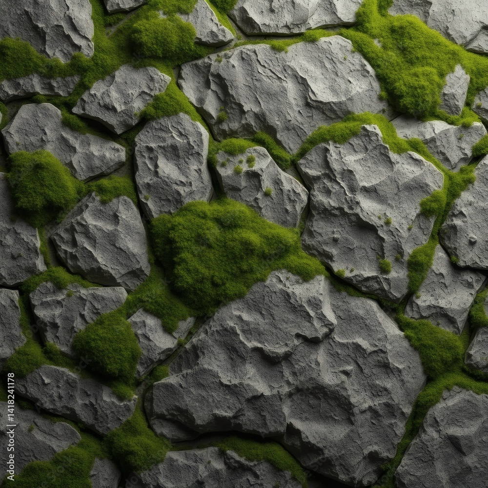 Stone Wall Texture with Moss Growing Between the Rocks Stone Wall Texture with Moss Growing Between the Rocks