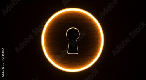 Illuminated Keyhole Mystery - A glowing orange circle surrounds a dark keyhole against a black background, creating a mysterious and intriguing