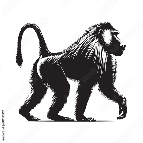 Lords of the Cliffs: A Dynamic Collection of Baboon Vector Silhouettes Showcasing the Power, Social Bonds, and Rugged Beauty of These Intelligent African Primates in Motion