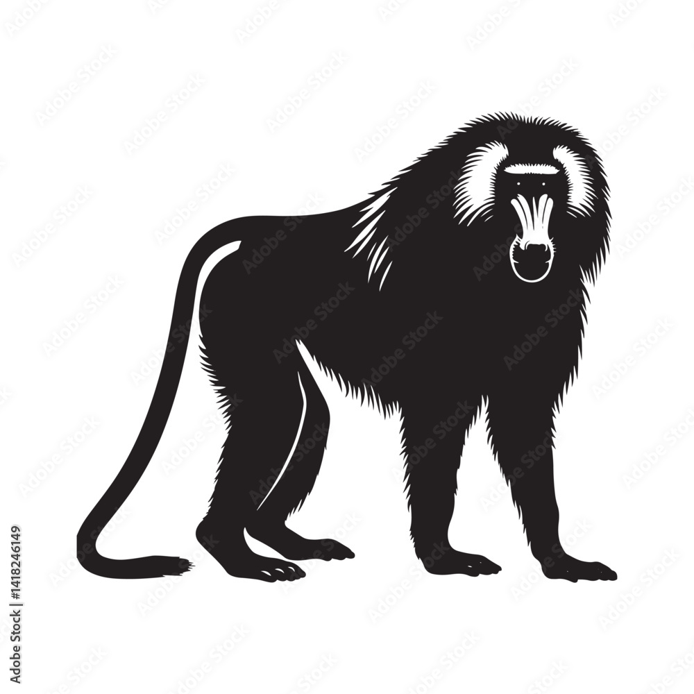 Fototapeta premium Lords of the Cliffs: A Dynamic Collection of Baboon Vector Silhouettes Showcasing the Power, Social Bonds, and Rugged Beauty of These Intelligent African Primates in Motion