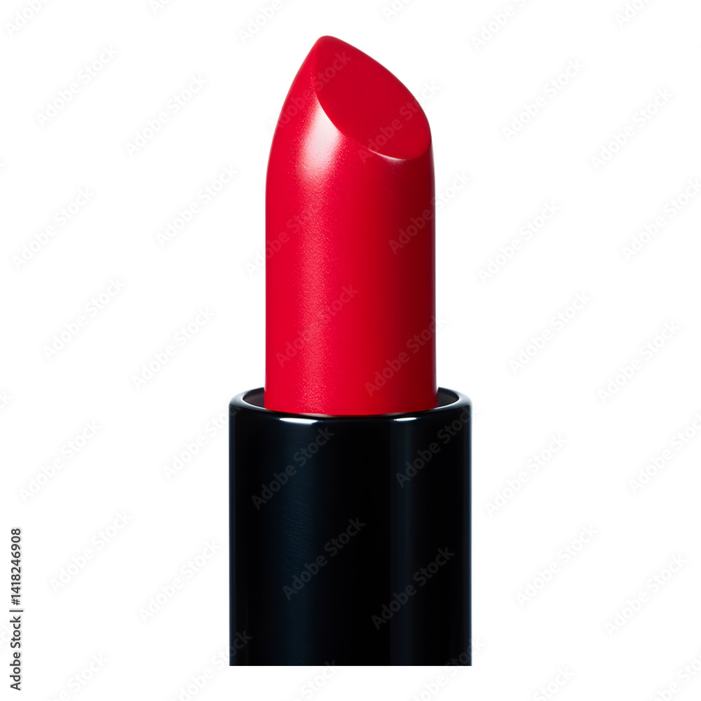 Bright red lipstick with silver base on white background