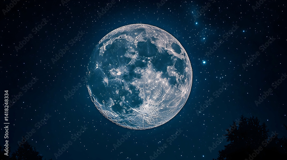 Obraz premium Full moon in starry night