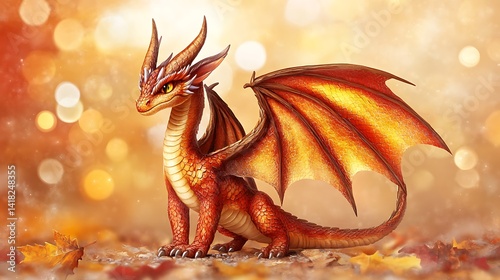 Autumnal dragon amidst fallen leaves