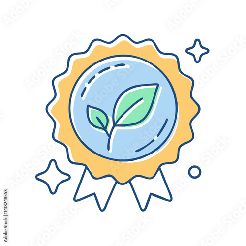Award badge icon with leaf representing eco quality.