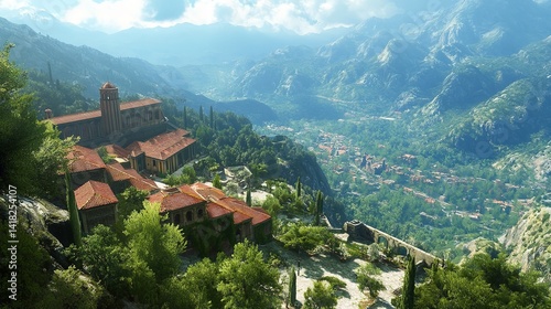 Wallpaper Mural Stunning Mountaintop Village Scenic View Breathtaking Landscape Picturesque Italian Architecture Red Tile Roofs Lush Greenery Sunny Day Panoramic      Torontodigital.ca