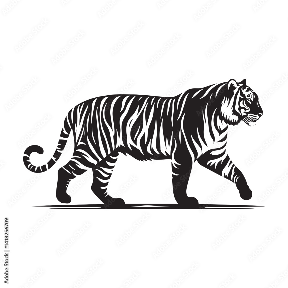 Naklejka premium Stripes of Power: A Striking Collection of Bengal Tiger Vector Silhouettes Showcasing the Majesty, Strength, and Endangered Beauty of This Iconic Big Cat of India