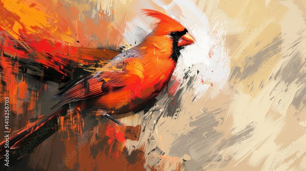 Vibrant Cardinal in Bold Brushstrokes on Textured Abstract Background for Artistic Decor