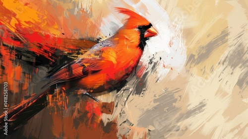 Obraz na płótnie Vibrant Cardinal in Bold Brushstrokes on Textured Abstract Background for Artistic Decor w salonie