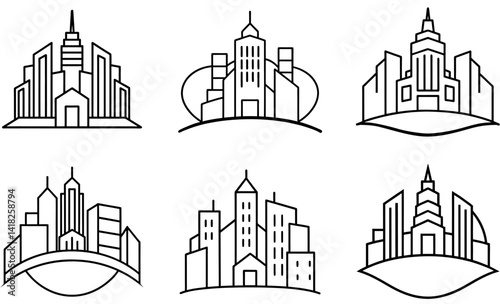 Black and White Hand-drawn Skyscraper and Building Icons