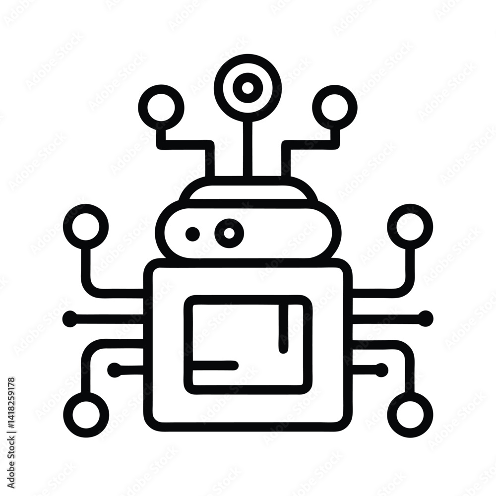 Line Art of AI Powered Photo Enhancer Device on White