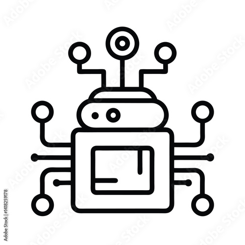 Line Art of AI Powered Photo Enhancer Device on White