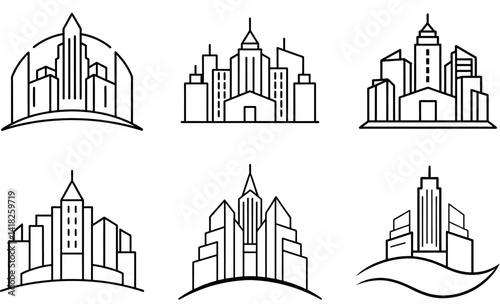 Black and White Hand-drawn Skyscraper and Building Icons