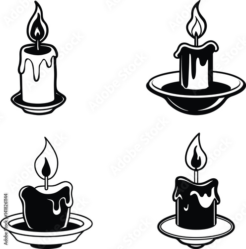 Set of Dripping Candles with Flames – Spooky Halloween Candle Silhouettes