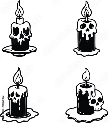 Set of Dripping Candles with Flames – Spooky Halloween Candle Silhouettes