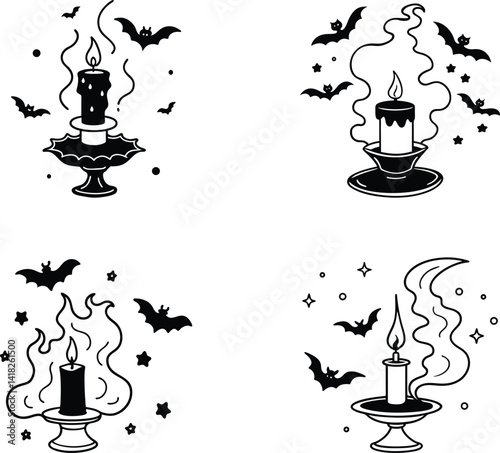 Set of Dripping Candles with Flames – Spooky Halloween Candle Silhouettes