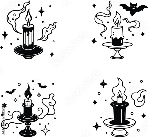Set of Dripping Candles with Flames – Spooky Halloween Candle Silhouettes