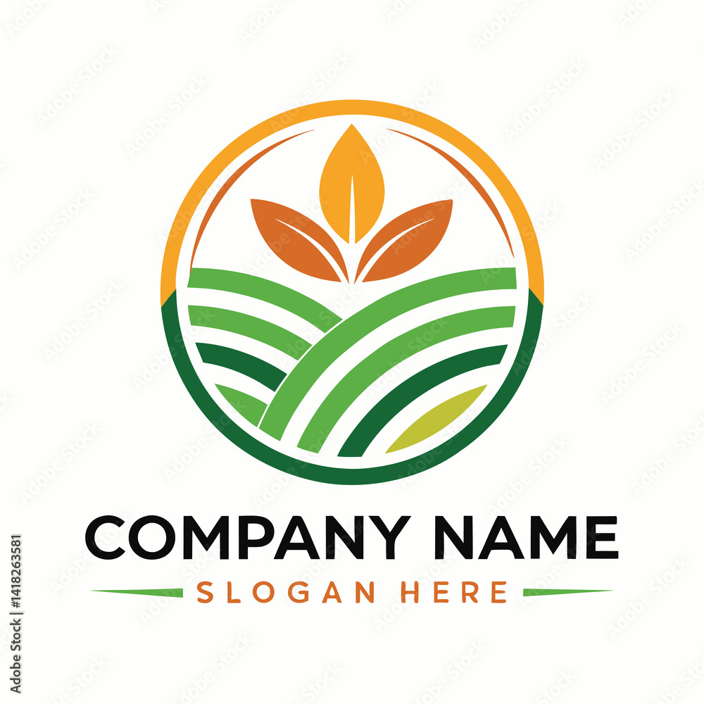 Fototapeta premium Farm logo with leaves and hills