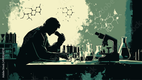 Scientific Research Lab with Test Tubes and Microscopes