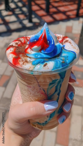 Festive Iced Coffee Swirl with Red, White, and Blue Colors for Patriotic Celebrations