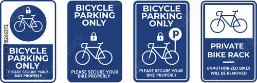 Bicycle parking sign, signboard, signage, symbol, icon set. Traffic road sign. Bicycle Parking Icon. Bike parking signs. Vector Illustration.