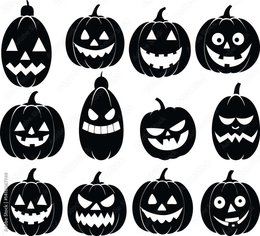 Set of Halloween Jack-o'-Lantern Silhouettes – Pumpkin Faces Collection