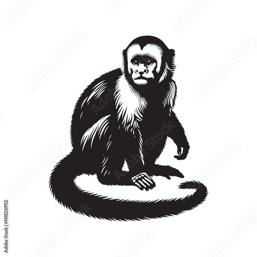 Jungle Acrobats: A Playful Collection of Capuchin Monkey Vector Silhouettes Showcasing the Agility, Curiosity, and Expressive Nature of These Intelligent and Energetic New World Primates