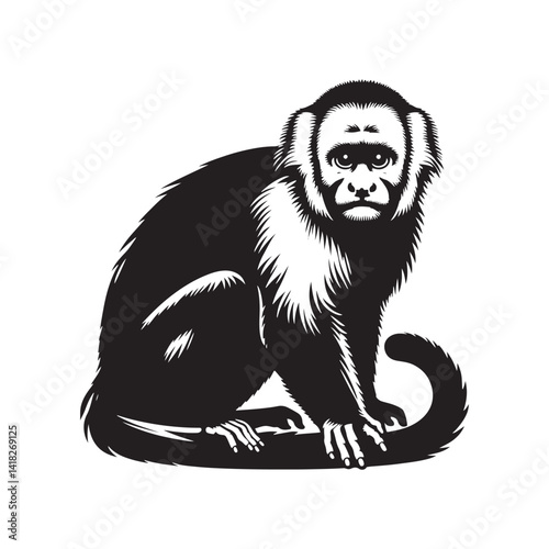 Jungle Acrobats: A Playful Collection of Capuchin Monkey Vector Silhouettes Showcasing the Agility, Curiosity, and Expressive Nature of These Intelligent and Energetic New World Primates