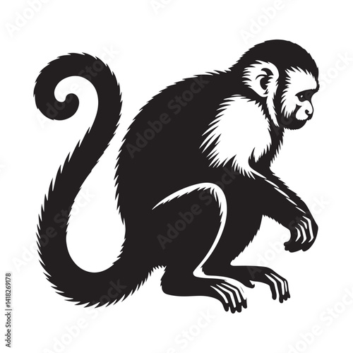 Jungle Acrobats: A Playful Collection of Capuchin Monkey Vector Silhouettes Showcasing the Agility, Curiosity, and Expressive Nature of These Intelligent and Energetic New World Primates