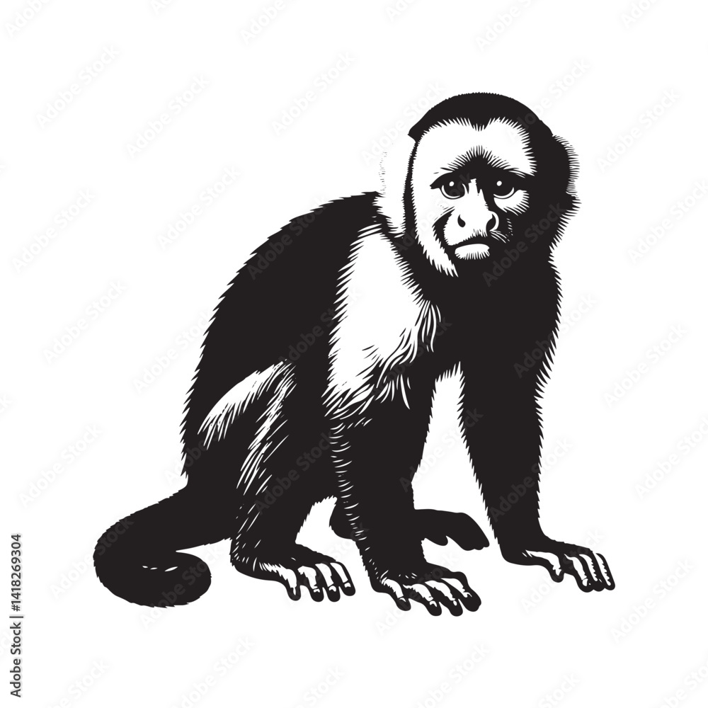 Fototapeta premium Jungle Acrobats: A Playful Collection of Capuchin Monkey Vector Silhouettes Showcasing the Agility, Curiosity, and Expressive Nature of These Intelligent and Energetic New World Primates