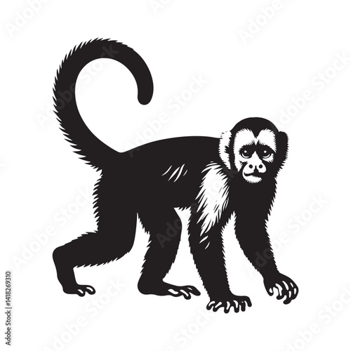 Jungle Acrobats: A Playful Collection of Capuchin Monkey Vector Silhouettes Showcasing the Agility, Curiosity, and Expressive Nature of These Intelligent and Energetic New World Primates