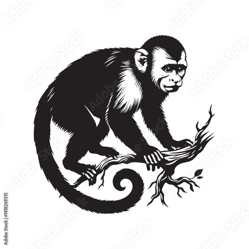 Jungle Acrobats: A Playful Collection of Capuchin Monkey Vector Silhouettes Showcasing the Agility, Curiosity, and Expressive Nature of These Intelligent and Energetic New World Primates
