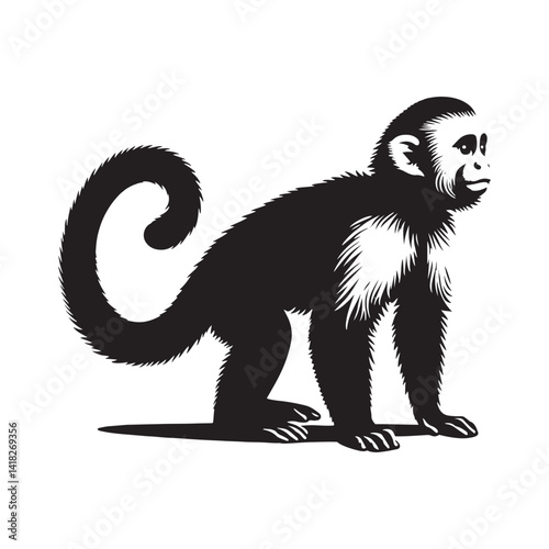Jungle Acrobats: A Playful Collection of Capuchin Monkey Vector Silhouettes Showcasing the Agility, Curiosity, and Expressive Nature of These Intelligent and Energetic New World Primates