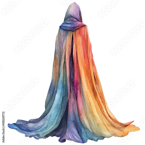 Enchanted Cloak With Shimmering Threads, vector watercolor illustration, isolated on a white background.