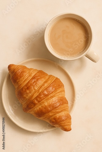 Enjoying a Fresh Croissant and Coffee at a Cozy Cafe During a Serene Morning