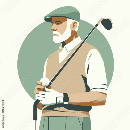 Portrait of a mature male golfer in classic attire holding a club and ball
