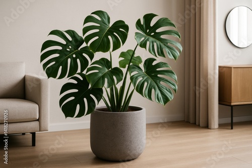 Monstera Plant in a Modern Living Room Setting During Daylight With Minimalis...