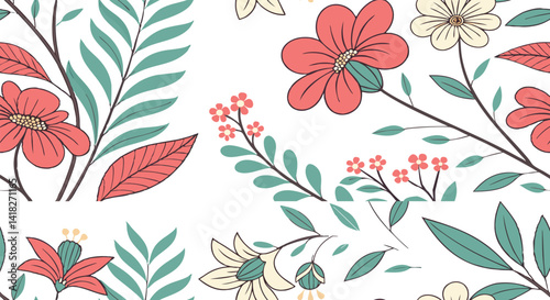 Modern seamless floral pattern artistic small hand drawn flowers.