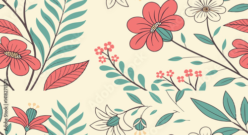 Modern seamless floral pattern artistic small hand drawn flowers.