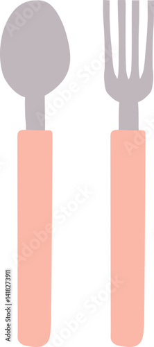 Pink spoon and fork icon elements illustration