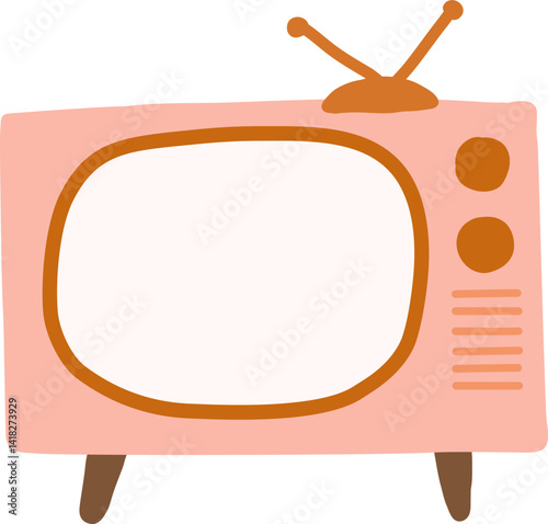 Retro old living room furniture vintage pink tv television icon elements illustration