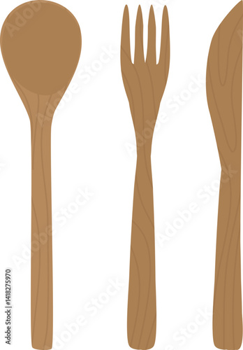 Hand drawn wooden spoon fork knife