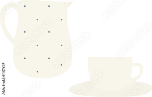vintage Polka dot Teapot with Tea Cup Cartoon for english afternoon tea ceremony party or breakfast